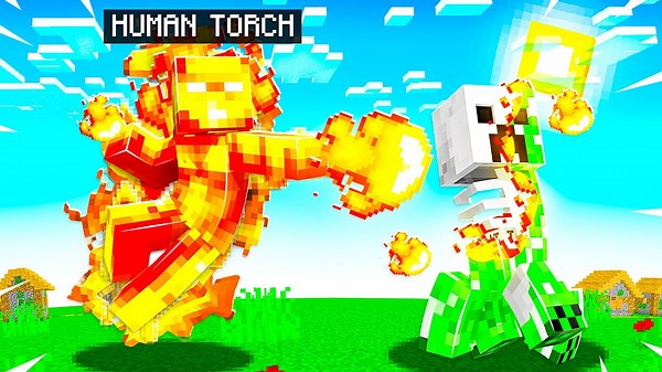 Playing as Human Torch in Minecraft With Epic Fire Powers