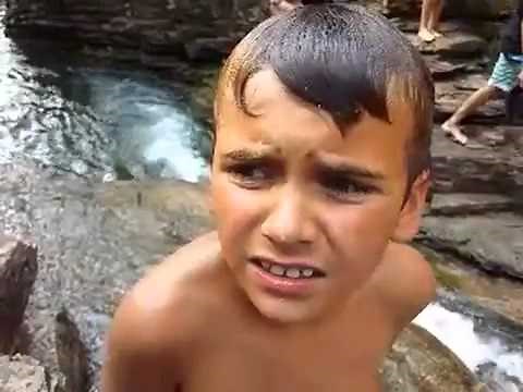 Boy struggles with pooping in nature with nothing to wipe...