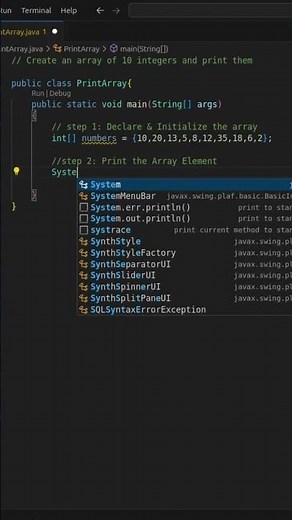Print Array in Java | How to Print Array Elements with Index | Java for Beginners #shorts
