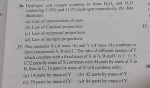 Hydrogen and oxygen combine to form H2​O2​ and H2​O containing ... | Filo