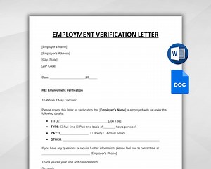 Employment Verification Letter Template. Employment Verification Letter Form. Job Verification Letter. Google Docs/ms Word. Instant Download - Etsy