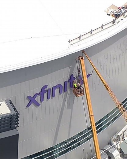 Xfinity Mobile Arena sign going up