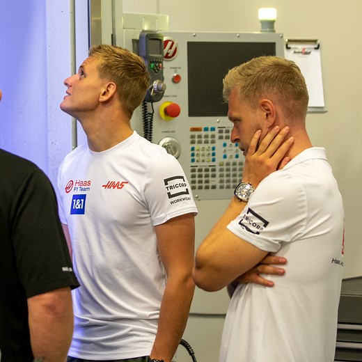 196K views · 3.7K reactions | NASCAR 欄 F1 Haas F1 Team drivers Kevin Magnussen and Mick Schumacher toured the SHR shop with Haas Automation, Inc. customers. | Haas Factory Team | Facebook