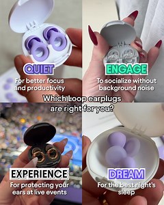 Not sure what earplugs are right for you? 樂 At Loop, we've got a pair for every occasion:  Try Loop Quiet™ for focus  Try Experience™ for live events  Try Engage™ for noise sensitivity 魯 Try Loop Switch™ to move between modes Find your favorite today 殺️ | Loop | Facebook