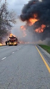 195K views · 2.1K reactions | A semitruck carrying aerosol spray paint cans caught fire on an interstate, creating a massive inferno as the cans exploded. #semitruck #fire #indiana | Action News 5 | Facebook