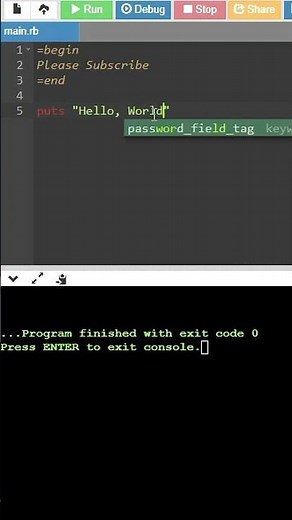 Hello world in Ruby #programming #ruby #coding #programmer #softwaredeveloper #softwareengineering
