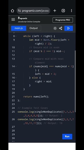 Find the Single Element in a Sorted Array | JavaScript Binary Search | LeetCode Solution