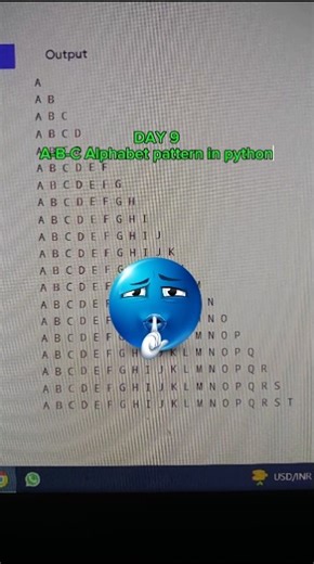 A-B-C alphabet pattern in python 🔥 | DAY 9 | #python #shorts