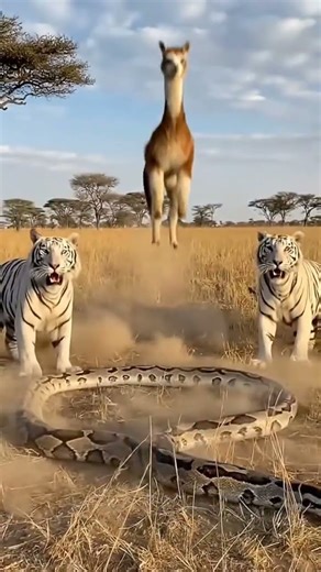 백호가 뱀을 뜯자… 이게 튀어나왔다?! 😳😂“Tigers open the python… and THIS jumps out?!