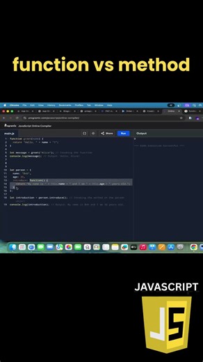 function vs method difference #javascript #functions #method #codingtips #codinginterview #coding