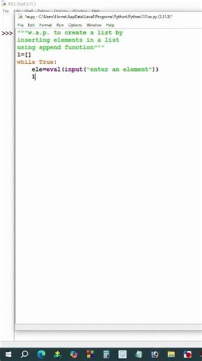 python program to create a list using append () function / list programs in python #shorts