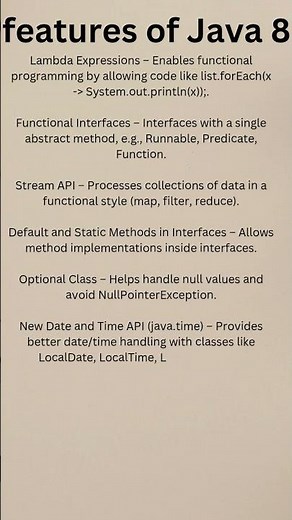 Java 8 features #java #javaprogramming #javaquiz #javatutorial #javabasic #objectorientedprogramming