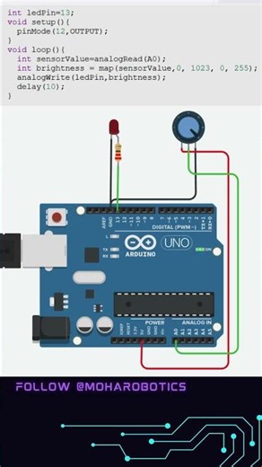 LED Dimmer with Potentiometer | Arduino Tinkercad Tutorial | Moha Robotics #arduino #coding #robot