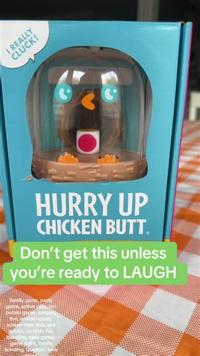 Hurry Up Chicken Butt by Exploding Kittens - A Hot-Potato Game with Jumping, Laughing, and Lots of Animal Noises! This game gets you on your feet and into a silly mood. Shake the Chicken to reveal your activity, then quickly perform it before passing the Chicken Shaker to the next player. Don't get caught holding the Chicken when the timer goes off! This game is fast, funny and it's different every time. Plus, everyone has an equal chance to win...especially the little ones! Perfect for family g