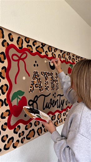 Vibes, vibes and MORE VIBES🍒🐆🖤🎱 #paintwithme #paintedbanner #bannerpainting #fyp #birthdaybanner