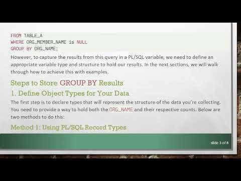 How to Store GROUP BY Results in a Variable in Oracle PL/SQL