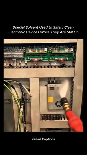 Code.hub on Instagram: "At first, spraying liquid on live electronics looks risky. But this is a real maintenance method for cleaning hardware without shutting it down. . The liquid is non-conductive, so it won’t cause shorts, yet it removes dust, oils, and residue while systems keep running. . This keeps hardware cool, prevents failures, and avoids downtime. . Modern electronics maintenance isn’t always gentle—sometimes you clean while it’s still running to keep it alive. . . . #coding #program