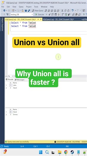 UNION vs UNION ALL in SQL Server | Most Asked SQL Interview Question 🔥#sql #union #unionall
