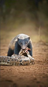 Epic Battle Honey Badger Bites Python 🦡🐍 #wildlife #wildlifeentertainment #dangeroussnake #animals