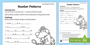Primary Resources - Number Patterns Worksheet - Year 1