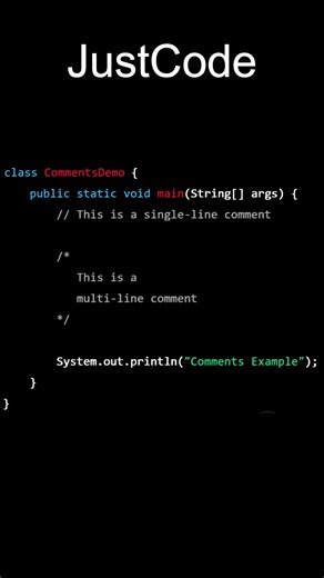 Code 4:- Comments in Java | Java Series | JustCode |#coding #programming #shorts