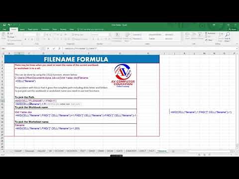 Insert File Name - Excel Formula || Insert the current Excel file name, path, or worksheet in a cell
