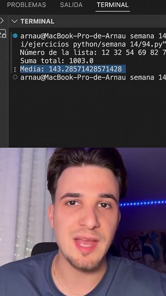 ➕ Suma y media en segundos: el truco que nadie te contó #Python Descubre cómo Python puede sumar y promediar una lista de números con solo dos funciones clave. Aprenderás a transformar texto en números reales y obtener resultados útiles al instante. Perfecto para quienes empiezan con cálculos y datos. #python #numeros #sumas #aprendizaje #ejerciciocorto #programar
