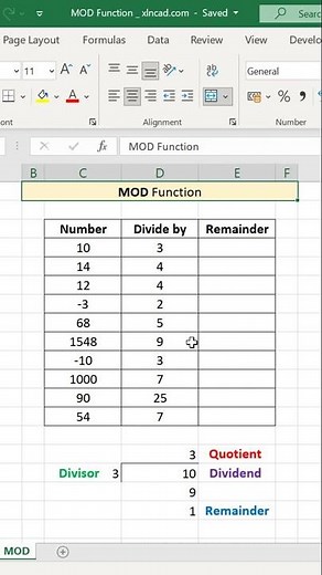 MOD Function in Excel