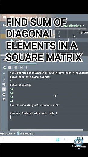 Find Sum of Diagonal Elements in a Square Matrix in Java | Matrix Program Explained Step by Step
