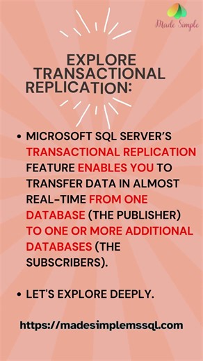 Transactional Replication in SQL #sql #sqlserver #sqldba | Made Simple MSSQL