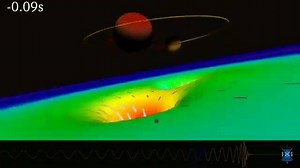 4.1K views · 70 reactions | A carefully calculated simulation which shows the gravity waves of two black holes merging | Space-Time | Facebook