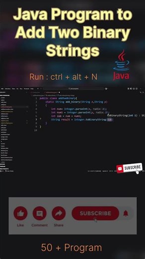 Program of Add Two Binary Strings in Java | #shorts #youtube #ytshorts #trending #youtuber #viral #c