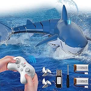 Remote Control Shark Toys for Boys Kids, 1:18 Scale High Simulation Shark for Pool, 2.4Ghz Electric RC Fish Boat Toys with Light & Spray, Toy Sharks Gifts for 6 7 8 9 Year olds Kid Boys Girls