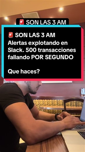 💻SON LAS 3 AM Alertas explotando en Slack. 500 transacciones fallando POR SEGUNDO. Miles de clientes sin poder pagar. ¿Por dónde empiezas? 💡 LA LECCIÓN REAL Los incidentes no se resuelven con más código. Se resuelven sabiendo QUÉ revisar primero. Comunicando mientras investigas.
