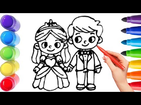 How To Draw cute bride and groom Drawing, Painting & Coloring For Kids and Toddlers_ Child Art 🐋🌈🎨