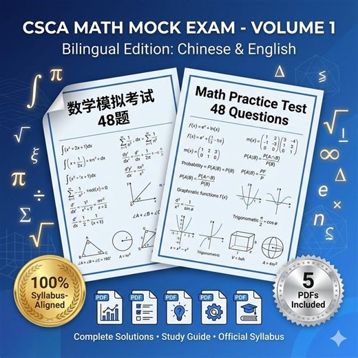 CSCA Math Mock Exam – Vol.1, Chinese   English (PDF) | Math Worksheets for High School | Based on Official Syllabus - Etsy