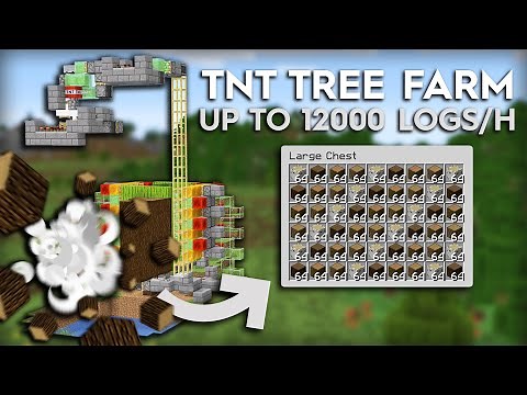 Minecraft TNT Tree Farm - Fully Automatic - Oak, Birch, Spruce, Jungle logs - Tutorial 1.20+