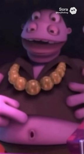 The big bellied alien speaks with his donut belly button.