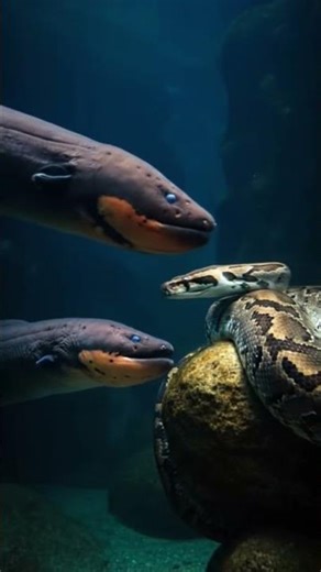 Electric eel and python #wildlife #electriceel #photography #python #sea #ocean #creature