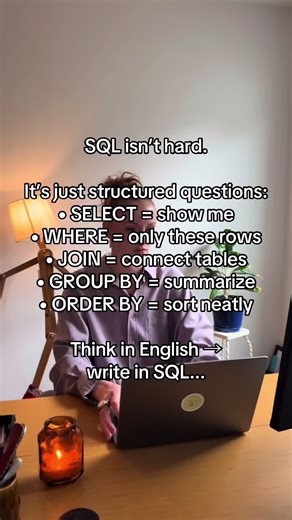 Most people think SQL is “technical.” It’s not. It’s logic. You’re literally just telling the database: “Show me this, from here, where this condition is true.” That’s it. Think clearly → write clearly → query clearly. Follow @Coursera for simple breakdowns of complex data skills. 🔬 #sql #coursera