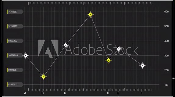 Abstract Data Visualization - Dynamic Line Graph with Interactive Elements and Financial Trends.