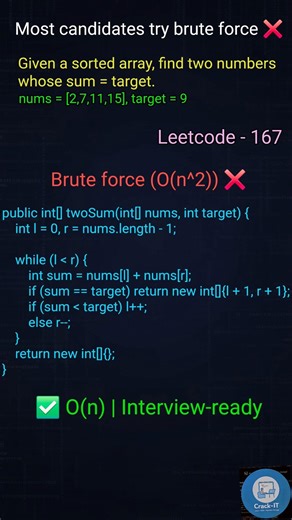 Leetcode-167 | Two Sum II #ytshorts #youtubeshorts #shorts