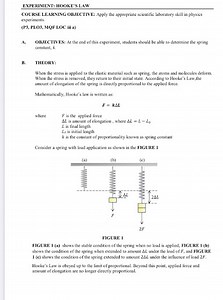 EXPERIMENT: HOOKE'S LAWCOLRSE L.EARNING OBJECTIVE: Apply the a... | Filo