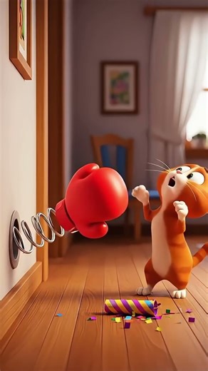 Mouse’s Party-Popper Prank: Boxing Glove KO! | 3D Cat vs Mouse Comedy #cartoon #funny #3danimation