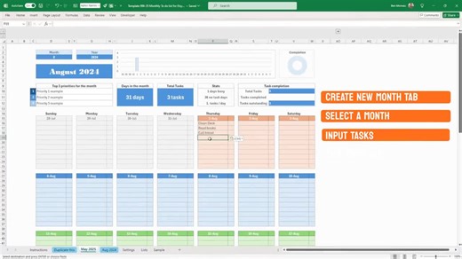 Excel Monthly To-do List Template: Task Planner, Habit Tracker (digital Calendar) - Etsy