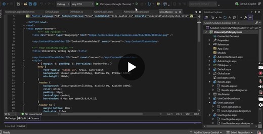 I’m excited to share my University Online Voting System project, developed as part of my academic work using ASP.NET Web Forms (.NET Framework 4.7.2).This system is designed to provide a secure… | Okasha Yasir