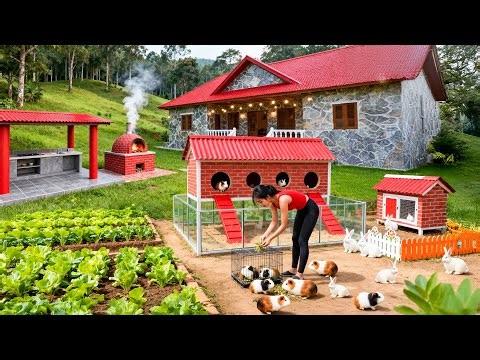 TIMELAPSE – Building a Creative House with Red Bricks and Concrete – Raising Many Guinea Pigs