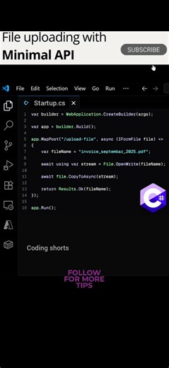 File uploading with Minimal API | .Net | #coding #shorts #skdotnetcodingconcept #csharp #dotnet #sql