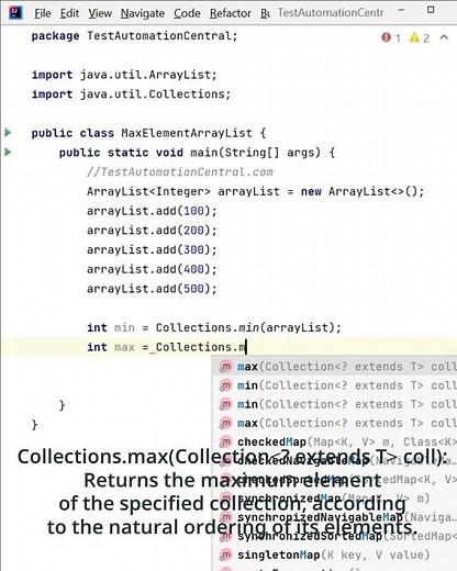 Java Program to Find the Maximum and Minimum Element in an ArrayList | Java Collections Q&A #java