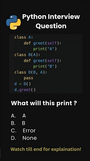 Day 37 | Python Interview Questions | Multiple Inheritance MRO Trick Explained 🔥 #python #coding